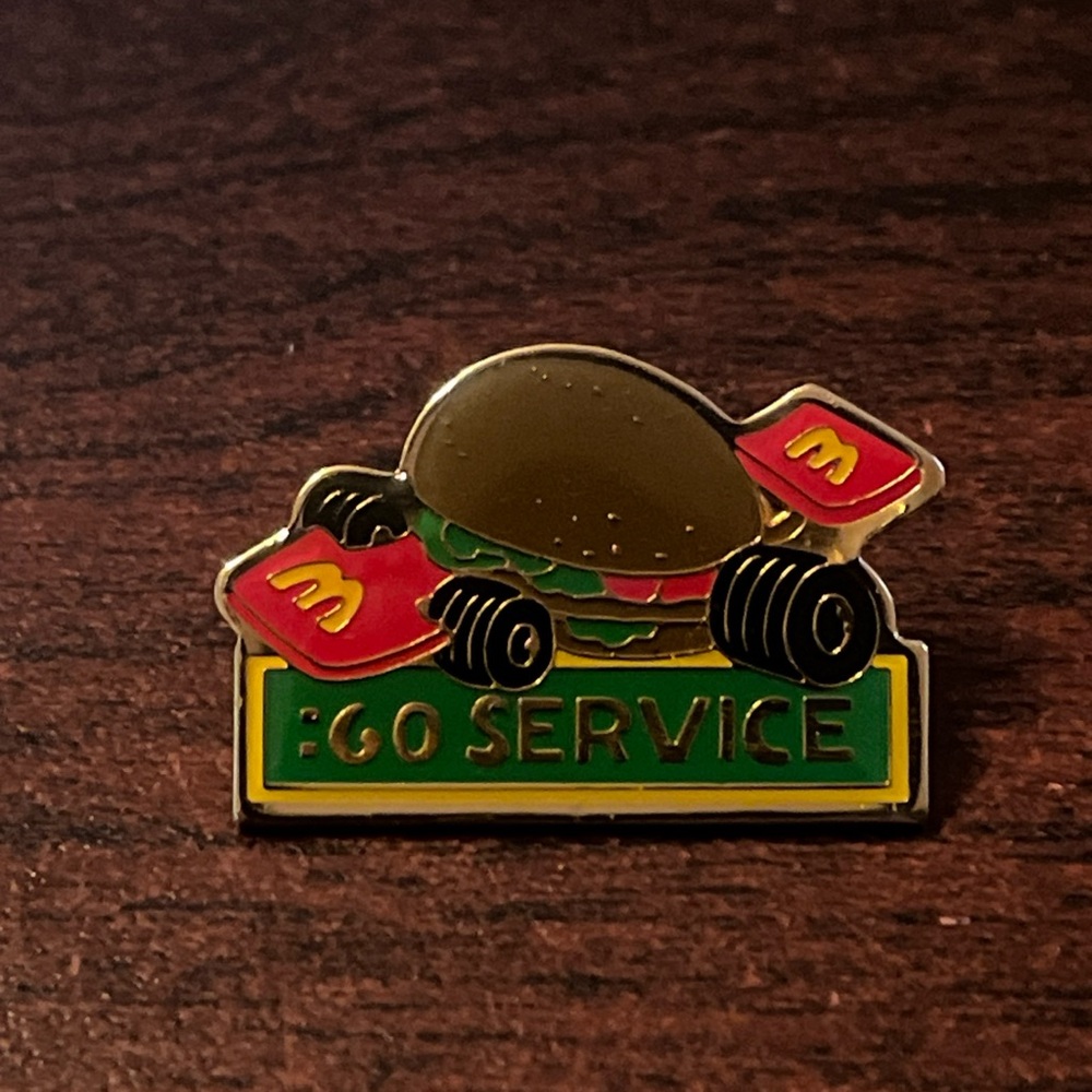 Vintage McDonald's Go Service Race Car Hamburger Employee‎ Lapel Hat Pin